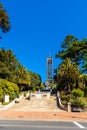 NELSON, NEW ZEALAND - OCTOBER 16, 2018: The Bell Tower of the Christ Church Cathedral, an Anglican church. Vertical Royalty Free Stock Photo