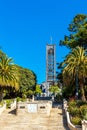 NELSON, NEW ZEALAND - OCTOBER 16, 2018: The Bell Tower of the Christ Church Cathedral, an Anglican church. Vertical Royalty Free Stock Photo