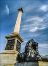 Nelson`s Column, Trafalgar Square, London, England on a sunny day