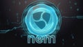 Nem cryptocurrency symbol. Hi-tech futuristic background illustration.