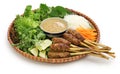 Nem lui fue, vietnamese grilled minced pork sausages on lemongrass skewers Royalty Free Stock Photo