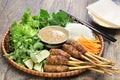 Nem lui fue, vietnamese grilled minced pork sausages on lemongrass skewers