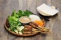 Nem lui fue, vietnamese grilled minced pork sausages on lemongrass skewers Royalty Free Stock Photo