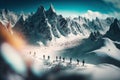nematic Winter Wonderland: Skiers & Snowboarders Amidst Unreal Mountain Vistas