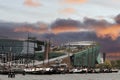 Nemo museum view from amsterdam maritime museum and cityscape on rainy day Royalty Free Stock Photo