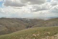 Nemrut Dagi. Mountains on the background of sky. Vertices covered with snow. Tourism