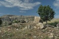 Nemrut Dagi. Mountains on the background of sky. Vertices covered with snow. Tourism