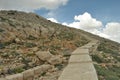 Nemrut Dagi. Mountains on the background of sky. Vertices covered with snow. Tourism