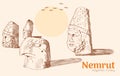 Nemrut mountain hand drawing vector illustration