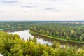 Nemunas or Nemunas, a river flowing in Druskininkai, Lithuania, in the middle of the autumn forest. A cable car leads Royalty Free Stock Photo