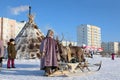 Nenets woman reindeer herder in winter in Siberia