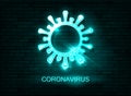 Coronavirus neon icon, 2019-nCov novel coronavirus concept resposible for asian flu outbreak and coronaviruses influenza isolated Royalty Free Stock Photo