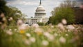 Neo classical Capitol Building, American Flag, and Blossoming Meadow Represent Patriotism generated by AI Royalty Free Stock Photo