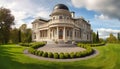 The neo classical monument stands tall in the formal garden generated by AI