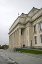 Neo-classical stone Memorial War Museum with main entry on grand stairs in Auckland Domain, New Zealand