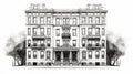 Neo-classical Symmetry: Hyper-detailed Pencil Drawing Of Restored Multi-storey Building Royalty Free Stock Photo