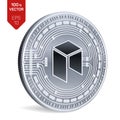 Neo. Crypto currency. 3D isometric Physical coin. Digital currency. Silver coin with Neo symbol isolated on white background. Vect