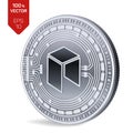 Neo. Crypto currency. 3D isometric Physical coin. Digital currency. Silver coin with Neo symbol on white
