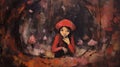 Neo-expressionism Peasant Girl In Cave: A Captivating Portrait Of Childlike Innocence