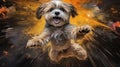 Neo-expressionist Shih Tzu: Vibrant Dog Jumping With Fire Splash