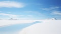 Neo-geo Minimalism: Blue Sky Over White Landscape With Unknown River Royalty Free Stock Photo