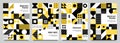 Neo geometric posters. Modern grid pattern with geometrical shapes. Abstract yellow, white and black backgrounds vector