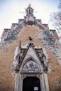 Neo-Gothic chapel, Ruins of Horni Hrad, renaissance or neo-renaissance fragments, ancient chateau, peeling plaster, arched portal