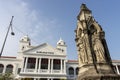 Neo gothic memorial statue and the Supreme Court Building at Light Street (Lebuh Light) in the Royalty Free Stock Photo