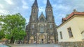 Neo-Gothic Saint Peter and Paul Cathedral timelapse hyperlapse in Vysehrad fortress, Prague. Royalty Free Stock Photo