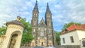 Neo-Gothic Saint Peter and Paul Cathedral timelapse in Vysehrad fortress, Prague. Royalty Free Stock Photo