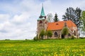 Neo gotic Church Of The Divine Heart Of The Lord in small village Borovnicka in Podkrkonosi region in Czech republic