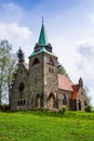 Neo gotic Church Of The Divine Heart Of The Lord in small village Borovnicka in Podkrkonosi region in Czech republic