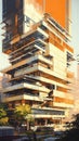 Neo-Impressionist Architectural Painting of Renzo Piano\'s Design. Perfect for Posters and Web.