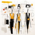 Neo-minimal Abstract Expressionist Kinetic Art With Geometric Saleswomen