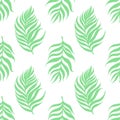Neo mint pattern with palm dypsis leaves on white background. Seamless summer palm dypsis tropical design