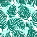 Neo mint vector pattern with palm dypsis leaves on dark background. Seamless summer palm vector dypsis tropical design