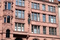 Neo-renaissance facade of Kurfustenhaus on the Spree embankment, partial view, in Nikolaiviertel, Berlin, Germany