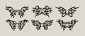 Neo Tribal Tattoo Wings Set. Y2K Tattoo Butterflys. Vector Black Emo Gothic Illustrations in Cyber Sigil 2000s Style