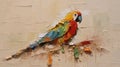 Neo-victorian Impasto Painting Of Colorful Parrot On Beige Background Royalty Free Stock Photo