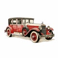 Neoclassic Vintage Drawing Of Antique Car: Dark White, Light Red, Hyperrealistic Illustration Royalty Free Stock Photo