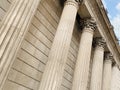 Details of neoclassical style of architecture of the Bank of England museum building with Corinthian pillars Royalty Free Stock Photo