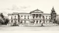 Neoclassical Architecture Sketch: Italian Wine Country Mansion In Pencil