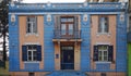 neoclassical building with beige walls and blue doors, Komotini, Greece