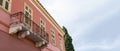 Neoclassical building facade detail, cloudy sky background, Plaka, Athens Greece Royalty Free Stock Photo