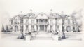 Neoclassical-inspired Pencil Drawing Of Country Luxury Villa Facade