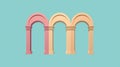 Neoclassical Sculptures: Three Arches Vector Illustration In Light Orange And Light Magenta