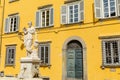 Neoclassical statue of a Naiad Pupporona - one of the symbols of Lucca in the Misericordia square. Lucca, Tuscany, Italy