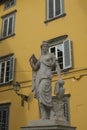 Neoclassical statue of a Naiad, Pupporona, symbol of Lucca in the Misericordia square. Lucca, Tuscany, Italy