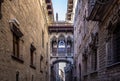 Neogothic bridge at Carrer del Bisbe in Barcelona Royalty Free Stock Photo