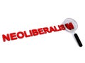 Neoliberalism with magnifying glass on white